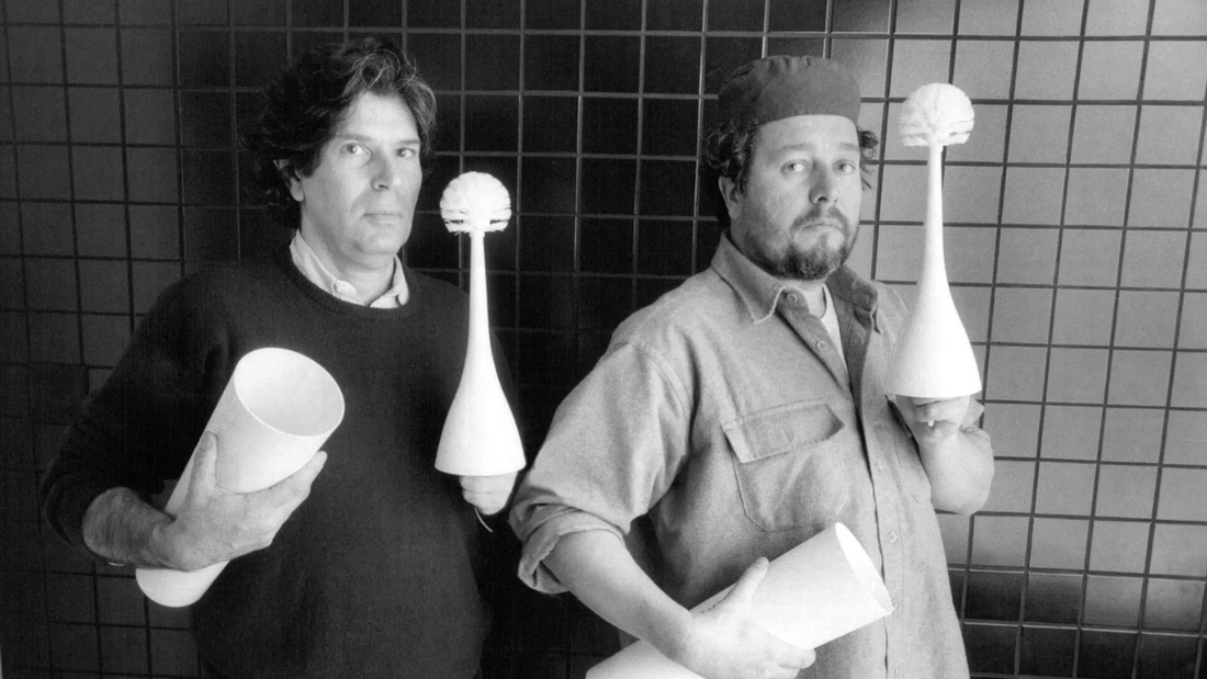 Alan Heller and Philippe Starck presenting the Excalibur Toilet Brush